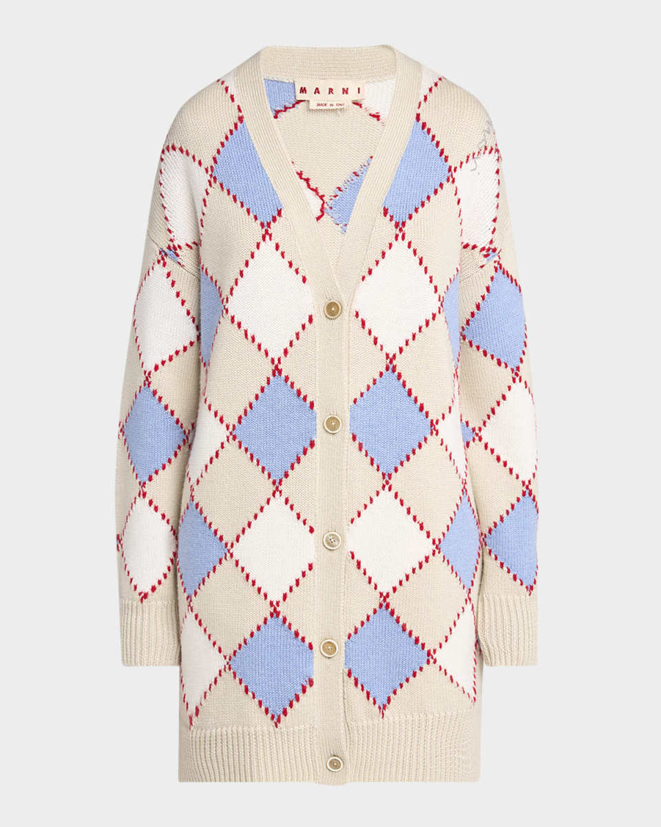 Argyle Oversized Wool Cardigan